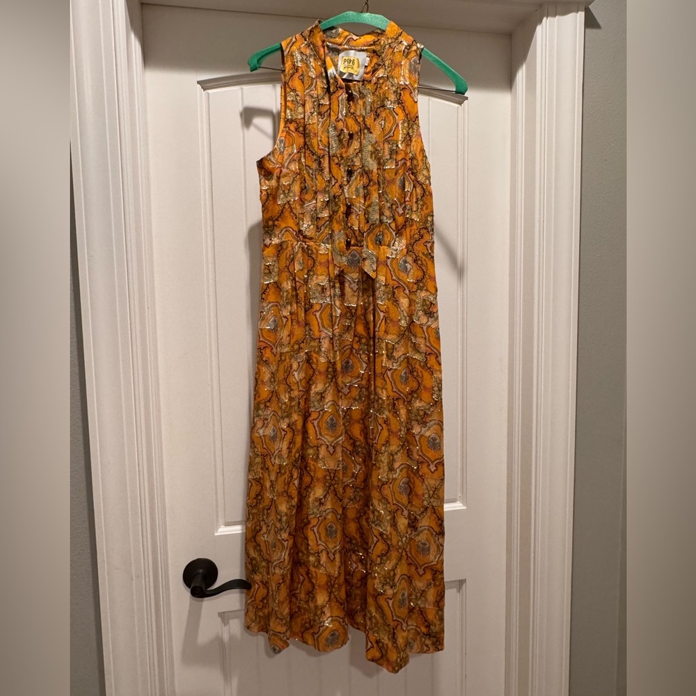 Anthropologie Gold Silk Dress